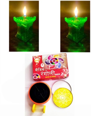 ExcitingDEalz Magic Rangoli Maker Tool Kit Box + Set of 2 Tulsi Diyas Best Combo for Diwali. Rangoli Stencil
