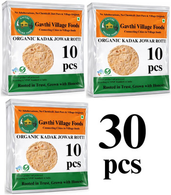 GAVTHI VILLAGE FOODS Kadak Jowar Roti | Jolada Rotti | Ready to Eat 30 Rotties | Size 11 inch(30 Pieces)