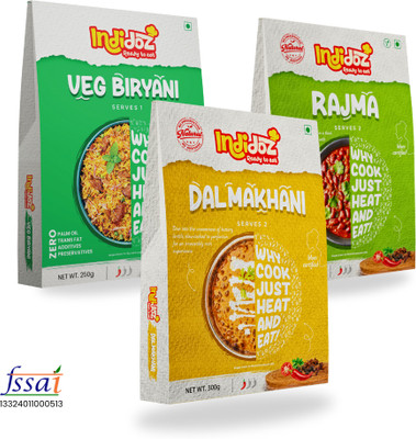 Indidoz by Indidoz Ready to Eat Rajma, Dal Makhani & Veg Biryani Combo | Instant Indian Meal(850 g)