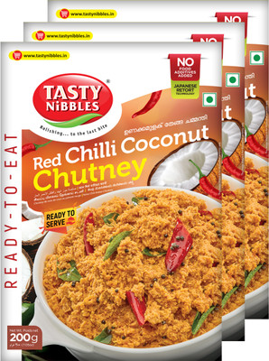 Tasty Nibbles Ready to Eat Red Chilli Coconut Chutney |No Added Preservatives [Pack of 3] 600 g
