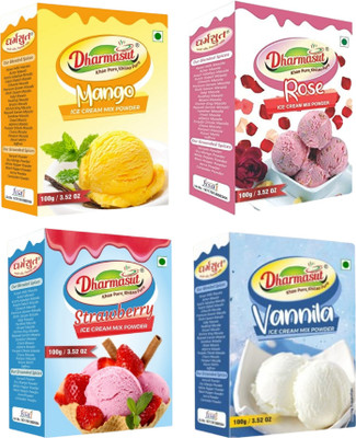 Dharmasut Mango + Rose + Strawberry + VanillaInstant Ice Cream Mix Powder 400 g(Pack of 4)