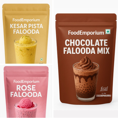 FoodEmporium Falooda mix | Falooda Combo of Kesar Pista, Chocolate, Rose Flavour 300 g(Pack of 3)
