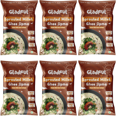 Gladful High Protein Instant Upma Mix Made with Sprouted Millet, Ghee & Cashew Suji/Rawa 60 g(Pack of 6)