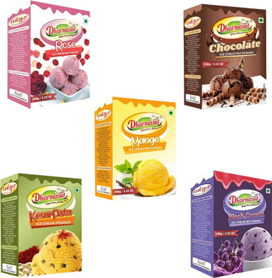 Dharmasut Rose + Chocolate + Mango + Kesar Pista + Black currant Ice cream powder 500 g(Pack of 5)
