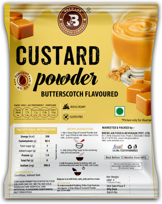 Brew Lab Butterscotch Flavored Custard Powder | Contains No Egg Perfect For Cake, Pudding 1 kg