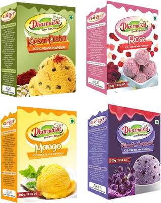 Dharmasut Kesar Pista + Rose + Mango + Black Currant Instant Ice Cream Mix Powder 400 g(Pack of 4)
