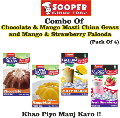 SOOPER CHOCOLATE & MANGO CHINA GRASS + MANGO & STRAWBERRY FALODA COMBO 400 g(Pack of 4)