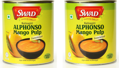 SWAD Ratnagiri Natural Alphonso Mango Pulp | Hapus Aam Ka Ras | With No Added Preservatives | 850g Each 1700 g