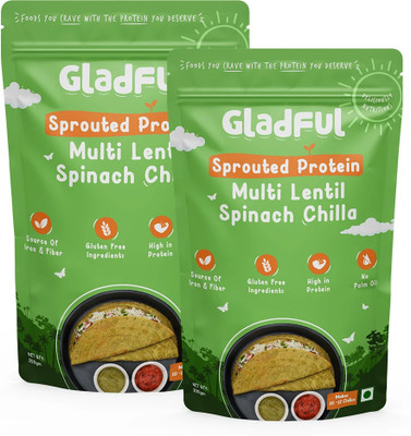 Gladful Spinach Protein Sprouted lentils & millets Instant Chilla - Dosa Mix 400 g(Pack of 2)