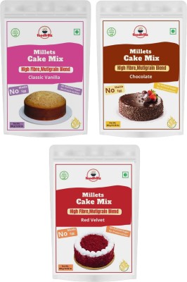 foodfrillz Millet Cake Mix-Classic Vanilla+Chocolate+Red Velvet Combo, No Maida, Eggless 900 g(Pack of 3)