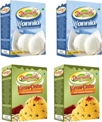 Dharmasut 2 Vanilla + 2 Kesar Pista Instant Ice Cream Mix Powder | Combo of 4 | 400 g(Pack of 4)