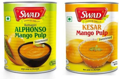 SWAD Combo of Alphonso and Kesar Mango Pulp | With No Added Preservatives | 850g Each 1700 g(Pack of 2)