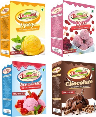 Dharmasut Mango + Rose + Strawberry + Chocolate Instant Ice Cream Mix Powder 400 g(Pack of 4)