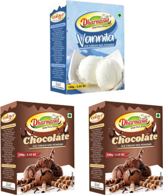 Dharmasut 1 Vanilla + 2 Chocolate Instant Ice Cream Mix Powder 100g Each 300 g(Pack of 3)
