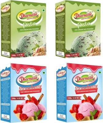 Dharmasut 2 Pista + 2 Strawberry Instant Ice Cream Mix Powder | 100g Each | 400 g(Pack of 4)