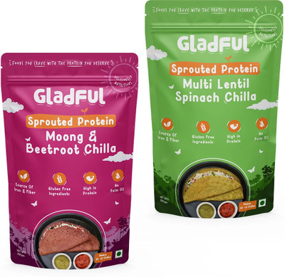 Gladful Beetroot & Spinach Protein Sprouted lentils & millets Instant Chilla - Dosa Mix 400 g(Pack of 2)