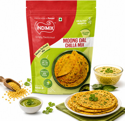INDIMIX Instant Ready to Cook Moongdal Chilla Mix | Ready In 3 Steps | Healthy & Tasty 500 g
