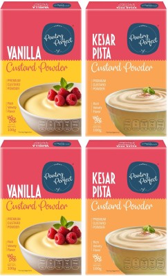 Pantry Perfect Vanilla & Kesar Pista Custard Powder I Premium I Rich Velvety Flavor I Pudding 400 g(Pack of 4)