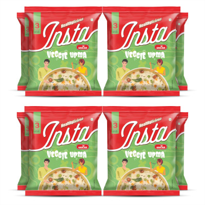 Insta Ahaar Veggie Upma - Pack of 8 (60g Each) | Ready-to-Eat | Instant Snack 480 g(Pack of 8)