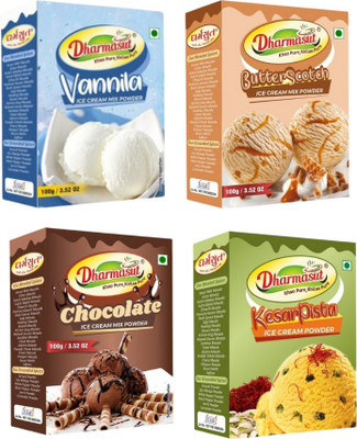 Dharmasut Vanilla + Butterscotch + Chocolate + Kesar Pista Instant Ice cream Mix Powder 400 g(Pack of 4)