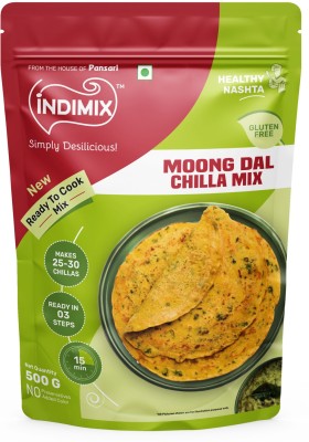 INDIMIX Instant Ready to Cook Moongdal Chilla Mix | Ready In 3 Steps | Healthy & Tasty 500 g