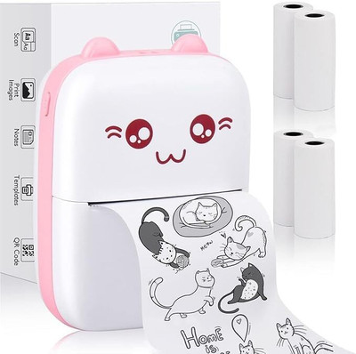 Emerydeal Portable Bluetooth Mini Thermal PrinteBluetooth Mini Thermal Pocket Printer Multi-function Monochrome Thermal Transfer Printer(Label Roll, 1 Ink Bottle Included)