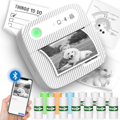 ZITRONIX Mini Printer with 13 Rolls Sticker Paper, Portable Sticker Printer Efficiently Thermal Receipt Printer