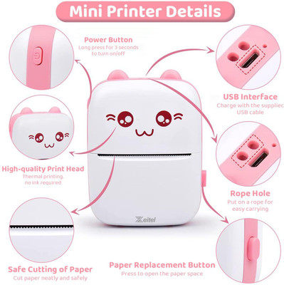 samipna Mini Bluetooth Portable Printer for Android Black on White Printer with Roll(Multicolor)