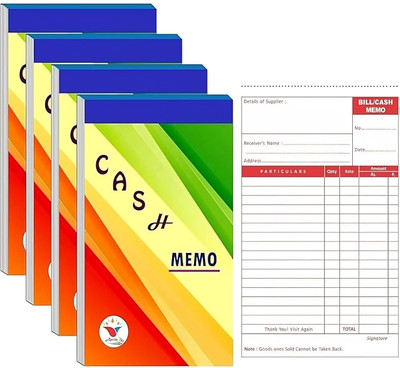 ANVIS Premium Cash Memo Bill Book | Get a free pen with this package (Pack of 4) 1-Part Cash Memo Bill Book(1 Sets)