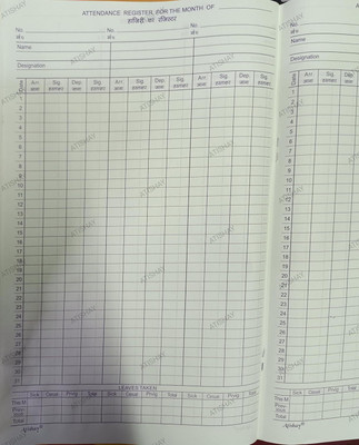atishay Attendance Register in Out Time with Sign - Hard Bound REGISTER BILLBOOK 1-Part Hard Bound(1 Sets)