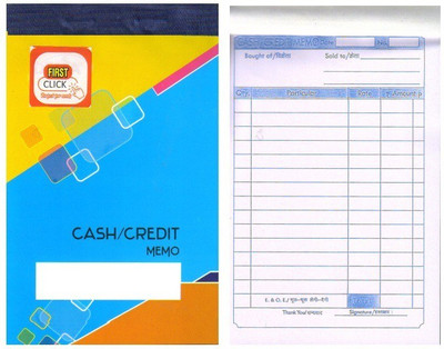 First Click CASH MEMO CREDIT MEMO 1 BOOKLET (100 Printed Format+100 Plain Sheet in1 Booklet) 2-Part Pre Printed(1 Sets) First Click CASH MEMO CREDIT MEMO 1 BOOKLET (100 Printed Format+100 Plain Sheet in1 Booklet) 2-Part Pre Printed(1 Sets)