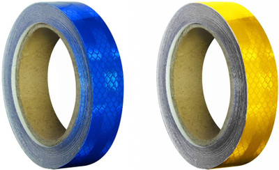 Crewbolt Radium Retro Reflector Tape 1 Inch 3 Meter High Visibility Caution Road Safety 50 mm x 3 m Blue, Yellow Reflective Tape(Pack of 2)