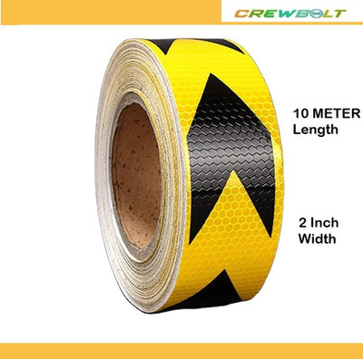 Crewbolt Retro Radium Reflective Tape High Visibility Caution Adhesive 2 Inch 50 mm x 10 m Black Yellow Arrow Reflective Tape(Pack of 1)