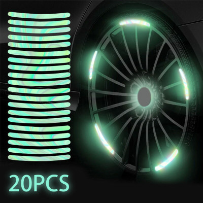 DOKMOE 20pcs Car Wheel Hub Reflective Sticker Night Driving Safety Warning Strip 8.5 mm x 100 m Multicolor Reflective Tape(Pack of 20)