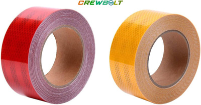 Crewbolt Radium Retro Reflector Road Safety Tape 2 Inch 6 Meter High Visibility Caution 50 mm x 6 m Red, Yellow Reflective Tape(Pack of 2)