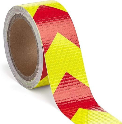 Windwarrior Night Visibility Reflector Warning Arrow Mark Road Safety Tape 50 mm x 10 m red, yellow Reflective Tape(Pack of 1)