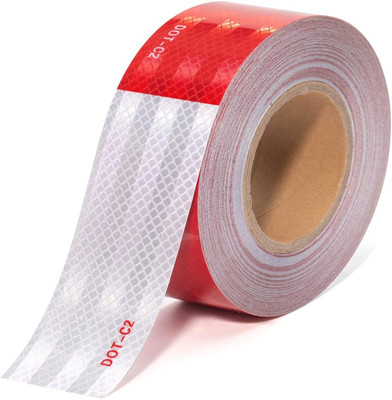 Grab Kart Reflective Tape Waterproof High Visibility Industry Marking Tape, Safety Warning 50 mm x 10 m Red White Reflective Tape(Pack of 1)