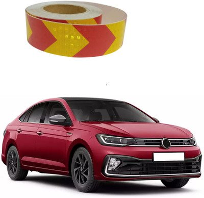 MOTORMANIA Arrow Reflective Tape Waterproof for Vehicles Safety For Volkswagen Virtus 0.5 mm x 5 m Yellow, Red Reflective Tape(Pack of 1)