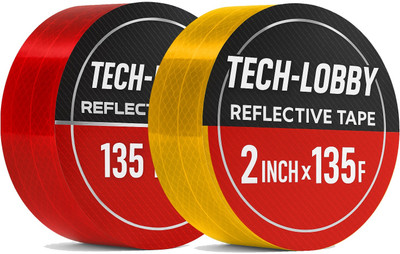 TECH-LOBBY SET OF 2 RED AND YELLOW REFLECTIVE TAPE 135 FT EACH 50 mm x 41 m RED, YELLOW Reflective Tape(Pack of 2)