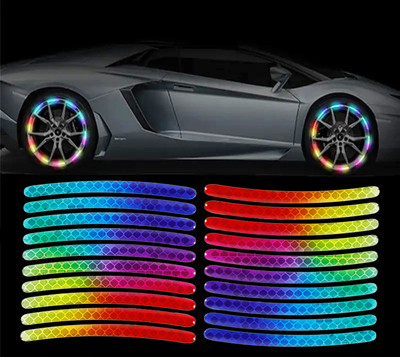 Obvie 20 pcs Rim Sticker for Car Motorcycle Wheels Cycling Bike Bicycle Night Safety 15 mm x 0.13 m multicolor Reflective Tape(Pack of 20)