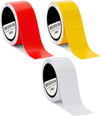 dsq 2 Inch X 1 Meter (each) High Intensity Waterproof Warning Reflective Radium Tape 48 mm x 1 m Red, Yellow, White Reflective Tape(Pack of 3)