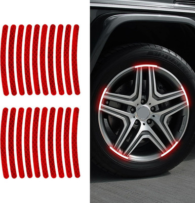 US1984 Reflective Car Wheel Decorative Stripe Stickers, Night Safety Warning 15 mm x 0.13 m RED Reflective Tape(Pack of 20)
