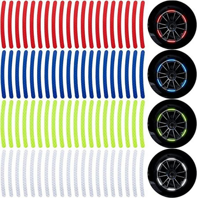 Obvie 80PCS Reflective Car Wheel Rim Stickers, Adhesive Strips Exterior Accessories 15 mm x 0.13 m multicolor Reflective Tape(Pack of 80)