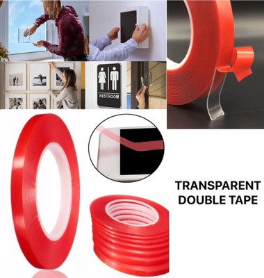 JUST MOD Double Side Red Strong Adhesive Transparent Sticky Tape (10mm Tape 3-Meter) 10 mm x 3 m Transparent Reflective Tape(Pack of 1)