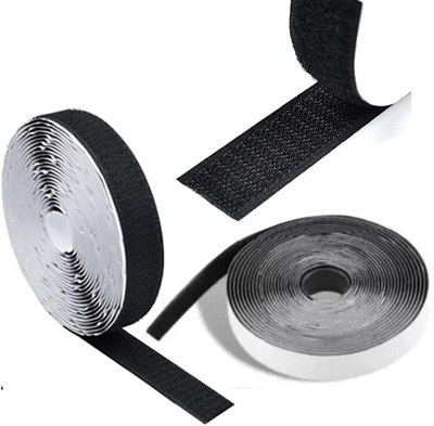 FAVHOME Self Adhesive Hook, Loop Tape for Household, Office Purpose(Set of 1, 2M x 25mm) Stick-on Velcro(Black)