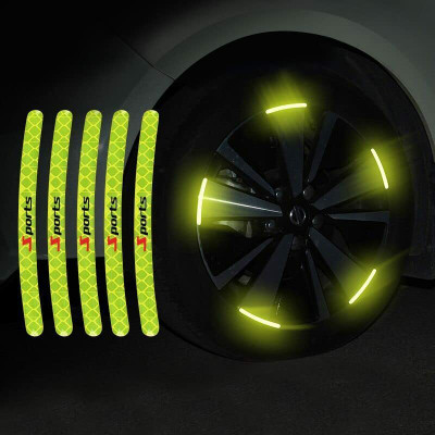 Adhvik Green 20 Pcs 3D Stripes Car Tyre Rim Wheel Self-Adhesive Sticker Emblem/Decals 15 mm x 0.13 m Green Reflective Tape(Pack of 20)