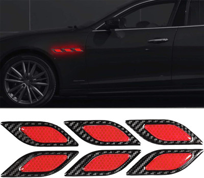 Obvie Carbon Fiber Graphic Car Reflective Sticker,Warning Sign Bumper Door Fender 15 mm x 0.13 m multicolor Reflective Tape(Pack of 6)
