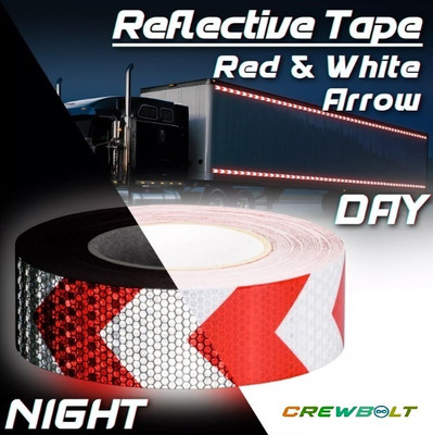 Crewbolt Reflective Tape High Visibility Caution Adhesive 2 Inch x 20 mtr White & Red 50 mm x 20 m White, Red Arrow Reflective Tape(Pack of 1)