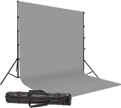 Vistook 8X12 Ft Grey Screen Backdrop with 9x9ft Backdrop Stand, Stand Kit And Carry Bag Reflector