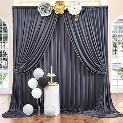 Stookin 4X10 Dark Grey Backdrop Curtain 2 Panels-Wrinkle-Free Polyester Photography Reflector